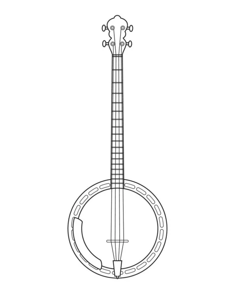 Fácil Ilustración Vectorial Dibujos Animados Para Colorear Banjo Aislado Sobre — Vector de stock