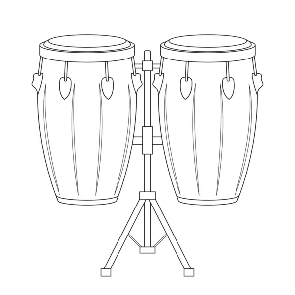 Snadné Zbarvení Karikatura Vektor Ilustrace Conga Bubny Izolované Bílém Pozadí — Stockový vektor