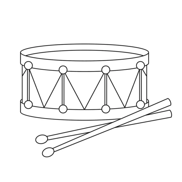 Jednoduché Zbarvení Kreslený Vektor Ilustrace Bubnu Izolované Bílém Pozadí — Stockový vektor