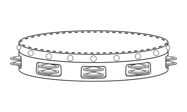 Einfache Färbung Cartoon Vektor Illustration Eines Tamburins Isoliert Auf Weißem — Stockvektor