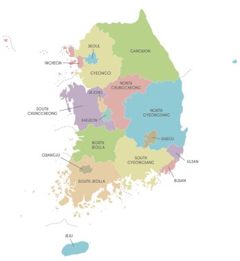 Vector map of South Korea with provinces, metropolitan cities and administrative divisions. Editable and clearly labeled layers. clipart