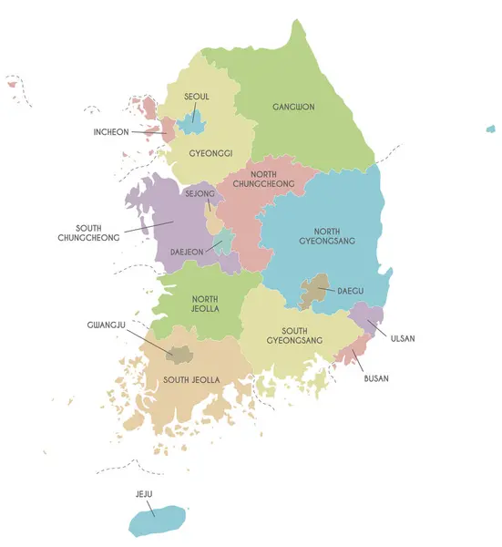 Peta Vektor Korea Selatan Dengan Provinsi Kota Metropolitan Dan Divisi Stok Vektor