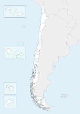 Vector blank map of Chile with regions and territories and administrative divisions, and neighbouring countries and territories. Editable and clearly labeled layers. clipart