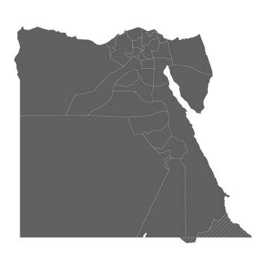 Mısır 'ın valiler, vilayetler ve idari bölümlerle dolu boş bir haritası. Düzenlenebilir ve etiketlenebilir katmanlar.