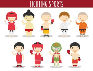 Vector Set of Fighting Sports in cartoon style clipart