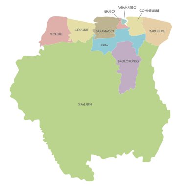 Vector map of Suriname with districts and administrative divisions. Editable and clearly labeled layers. clipart