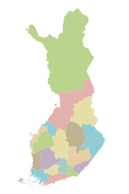 Finlandiya 'nın bölgeleri, ilçeleri ve idari bölümleri olan boş bir haritası. Düzenlenebilir ve etiketlenebilir katmanlar.