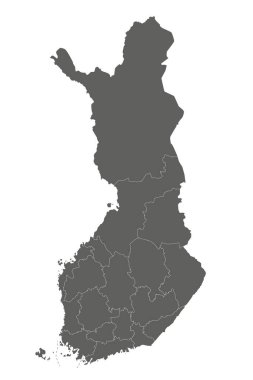 Finlandiya 'nın bölgeleri, ilçeleri ve idari bölümleri olan boş bir haritası. Düzenlenebilir ve etiketlenebilir katmanlar.