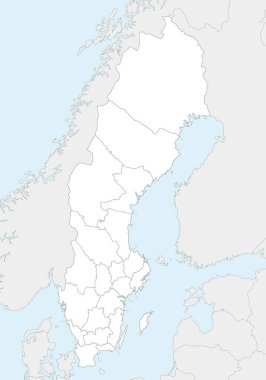 İsveç 'in ilçeleri, idari bölümleri ve komşu ülkelerle ilgili bölgesel boş haritasını oluşturun. Düzenlenebilir ve etiketlenebilir katmanlar.
