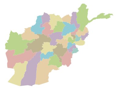 Afganistan 'ın vilayetleri, bölgeleri ve idari bölümleri olan boş haritasını oluşturun. Düzenlenebilir ve etiketlenebilir katmanlar.