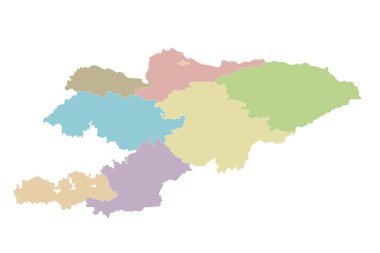 Kırgızistan 'ın bölge ve bölgeleri ve idari bölümleri olan boş vektör haritası. Düzenlenebilir ve etiketlenebilir katmanlar.