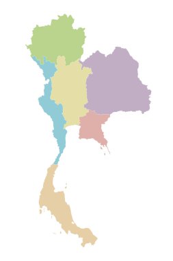 Tayland 'ın bölge ve bölgeleri ve idari bölümleri olan boş haritası. Düzenlenebilir ve etiketlenebilir katmanlar.