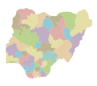 Vector regional blank map of Nigeria with states and administrative divisions. Editable and clearly labeled layers. clipart