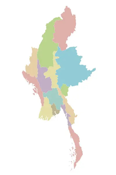 stock vector Vector blank map of Myanmar with regions, states and administrative divisions. Editable and clearly labeled layers.