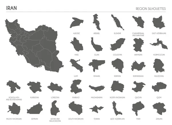 stock vector Iran region silhouettes set and blank map of the country isolated on white background. Vector illustration design