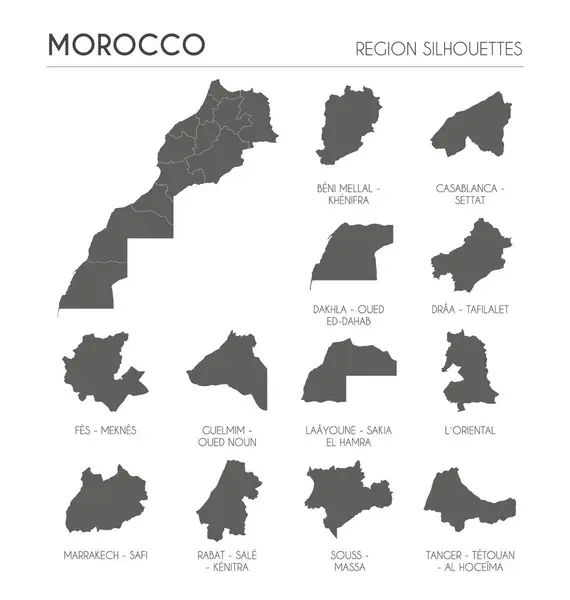 stock vector Morocco region silhouettes set and blank map of the country isolated on white background. Vector illustration design