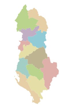 Arnavutluk 'un illeri veya toprakları ve idari bölümleri ile ilgili bölgesel boş haritasını oluşturun. Düzenlenebilir ve etiketlenebilir katmanlar.