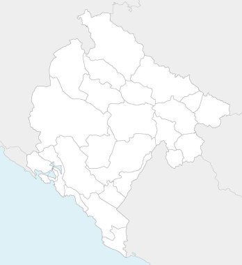 Karadağ 'ın belediyeleri ve idari bölümleri, komşu ülkeler ve toprakları ile ilgili bölgesel boş haritasını oluşturun. Düzenlenebilir ve etiketlenebilir katmanlar.
