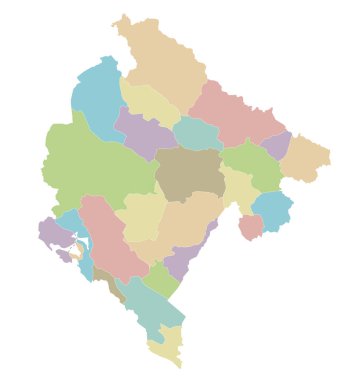 Vector regional blank map of Montenegro with municipalities and administrative divisions. Editable and clearly labeled layers. clipart