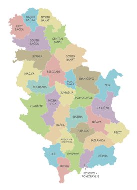 Vector regional map of Serbia with districts or territories and administrative divisions. Editable and clearly labeled layers. clipart