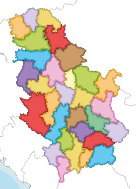 Vektör, Sırbistan 'ın bölgeleri ve idari bölümleri, komşu ülkeler ve toprakları ile ilgili bölgesel boş haritasını çizdi. Düzenlenebilir ve etiketlenebilir katmanlar.