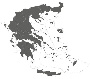 Yunanistan 'ın bölge ve bölgeleri ve idari bölümleri olan boş bir haritası. Düzenlenebilir ve etiketlenebilir katmanlar.