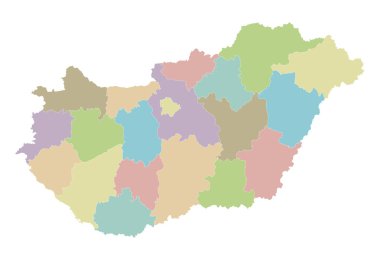 Macaristan 'ın ilçe ve bölgeleri ve idari bölümleri ile ilgili bölgesel boş haritasını oluşturun. Düzenlenebilir ve etiketlenebilir katmanlar.