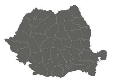 Vector regional blank map of Romania with counties or territories and administrative divisions. Editable and clearly labeled layers. clipart