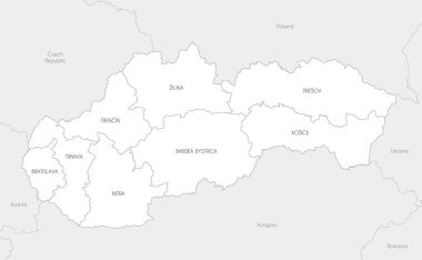 Vector map of Slovakia or Slovak Republic with regions and administrative divisions, and neighbouring countries and territories. Editable and clearly labeled layers. clipart