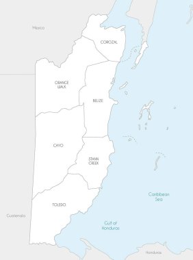 Bölgeler, idari bölümler, komşu ülkeler ve bölgeler ile Belize 'nin bölgesel vektör haritası. Düzenlenebilir ve etiketlenebilir katmanlar.