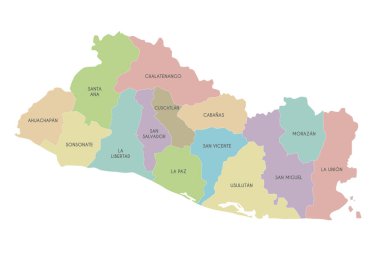 El Salvador 'un bölüm ve bölgeleri ve idari bölümleri ile vektör bölgesel haritası. Düzenlenebilir ve etiketlenebilir katmanlar.