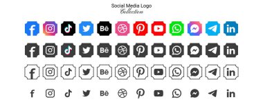 Çeşitli biçimlerde popüler sosyal ağ logo simgeleri koleksiyonu