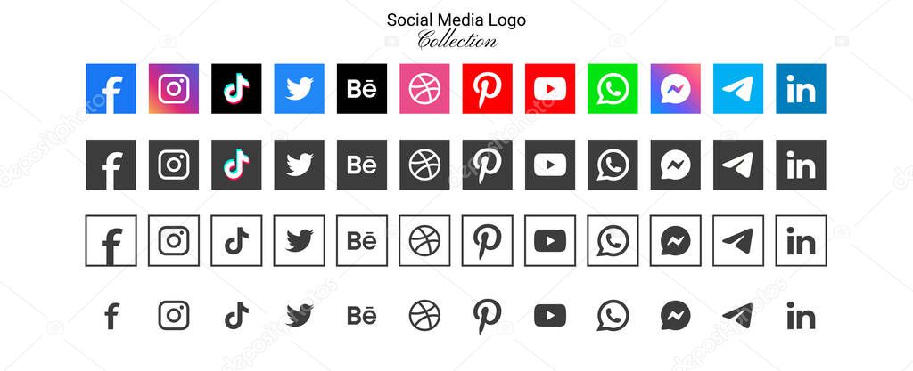 Popular social network logo icons collection in various forms