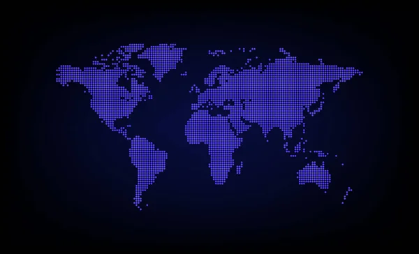Mappa Del Mondo Linee Tratteggiate Sfondo Tecnologico — Vettoriale Stock