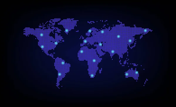 Dotted Line Wereldkaart Technologische Achtergrond — Stockvector