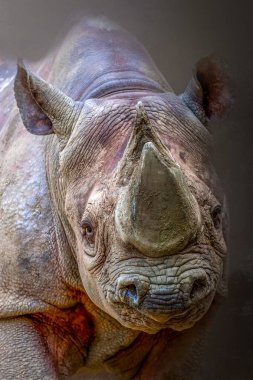 Bir gergedanın yakın plan portresi.