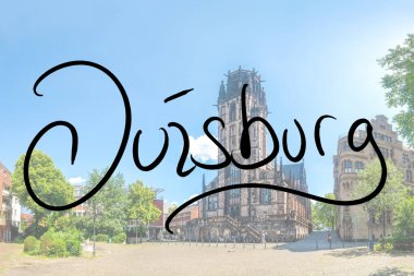 Duisburg handwritten with a photo of the place in the background clipart