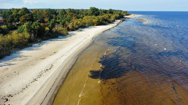 Mořská Písečná Pláž Podzim Slunečný Den Ptačí Perspektivy — Stock fotografie