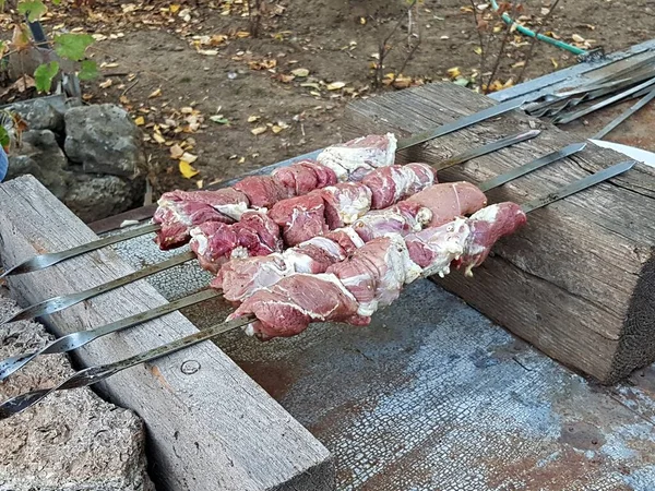 Köstlicher Dönerspieß Aus Schweinefleisch Bei Der Großmutter Dorf — Stockfoto