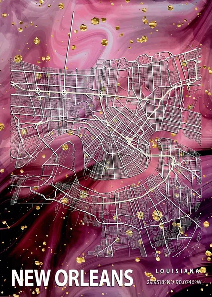 New Orleans United States Areca Marble Map Een Prachtige Prent — Stockfoto
