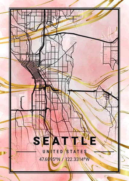 stock image Seattle - United States Cactus Marble Map is beautiful prints of the world's most famous cities. You will not find a similar print at this great price.