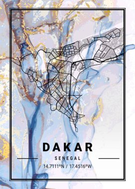 Dakar - Senegal Camomile Mermer Haritası dünyanın en ünlü şehirlerinin güzel bir kopyası. Bu fiyata böyle bir baskı bulamazsın..