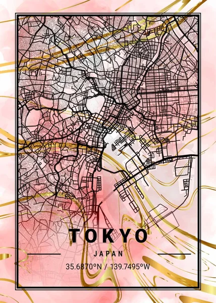 Tokyo Japan Cactus Marble Map Hermoso Estampado Las Ciudades Más — Foto de Stock