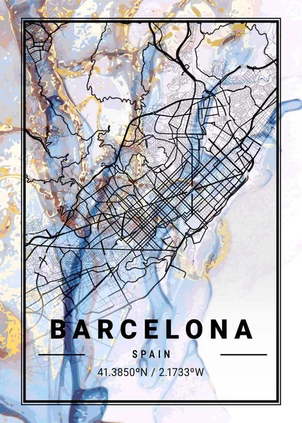 바르셀로나 스페인 카멜레 Camomile Marble Map 세계에서 도시들의 아름다운 프린트이다 — 스톡 사진