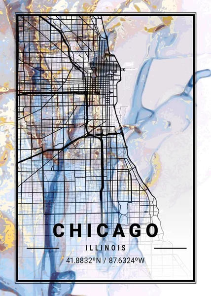 stock image Chicago - United States Camomile Marble Map is beautiful prints of the world's most famous cities. You will not find a similar print at this great price.