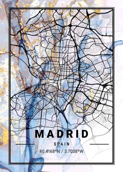 Madrid Spain Camomile Marble Map Hermoso Estampado Las Ciudades Más — Foto de Stock