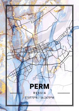 Perm - Rusya Camomile Mermer Haritası dünyanın en ünlü şehirlerinin güzel bir kopyası. Bu fiyata böyle bir baskı bulamazsın..