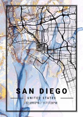 San Diego - Birleşik Devletler Camomile Mermer Haritası dünyanın en ünlü şehirlerinin güzel bir kopyası. Bu fiyata böyle bir baskı bulamazsın..