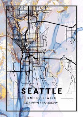 Seattle - ABD Camomile Mermer Haritası dünyanın en ünlü şehirlerinin güzel bir kopyası. Bu fiyata böyle bir baskı bulamazsın..