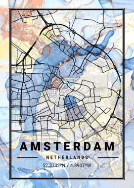 Amsterdam - Hollanda Campanula Mermer Haritası dünyanın en ünlü şehirlerinin güzel bir kopyası. Bu fiyata böyle bir baskı bulamazsın..